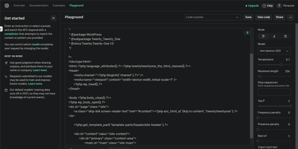 Playground OpenAI